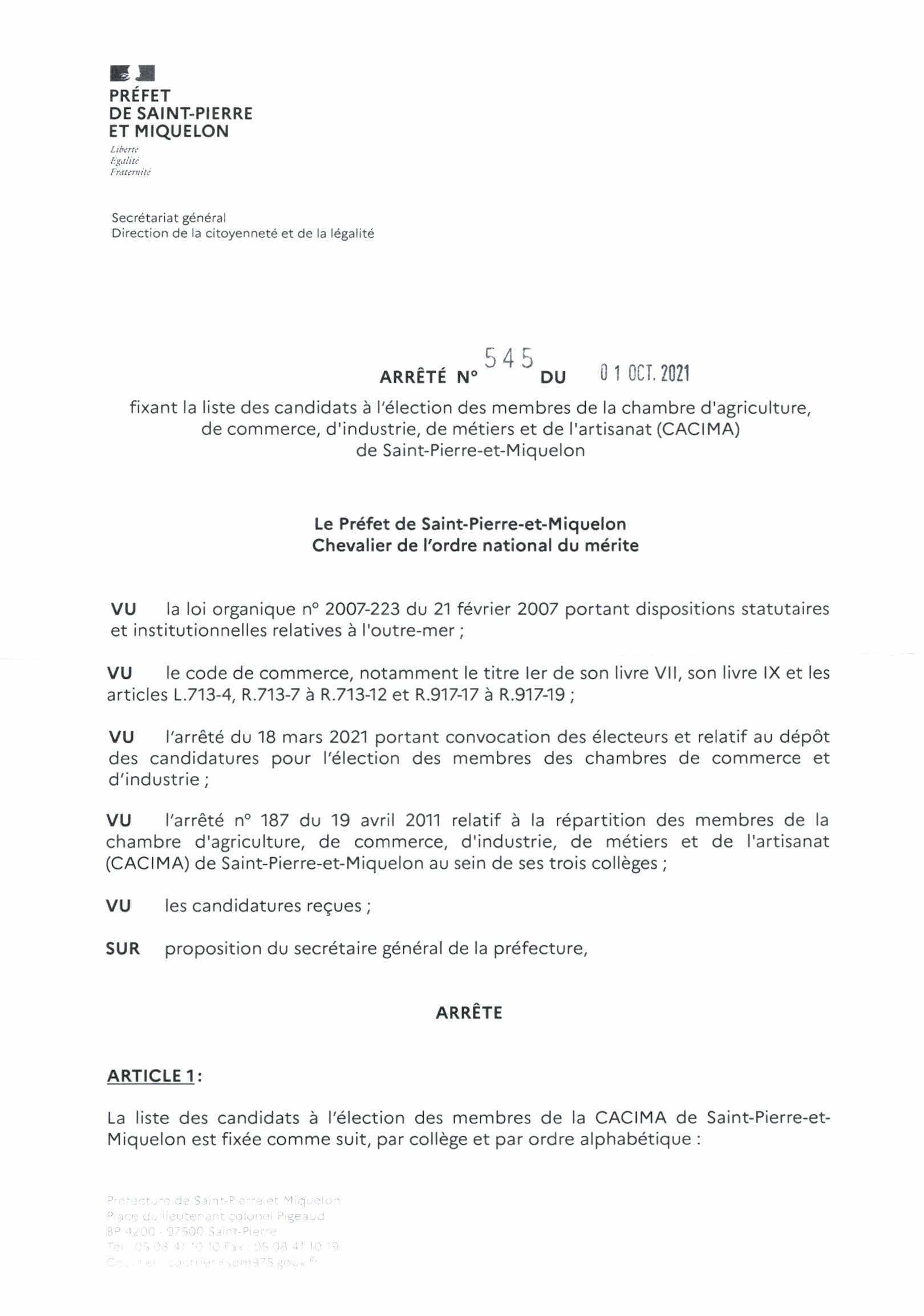 Liste élection CACIMA